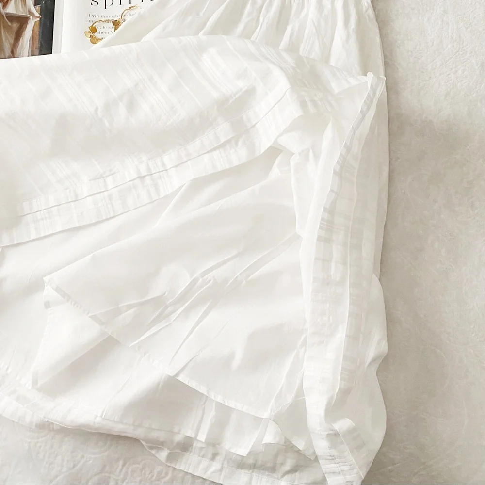 Banana Republic White Smocked Chest Fit & Flare Dress with Ruffle Sleeves - Picture 10 of 12